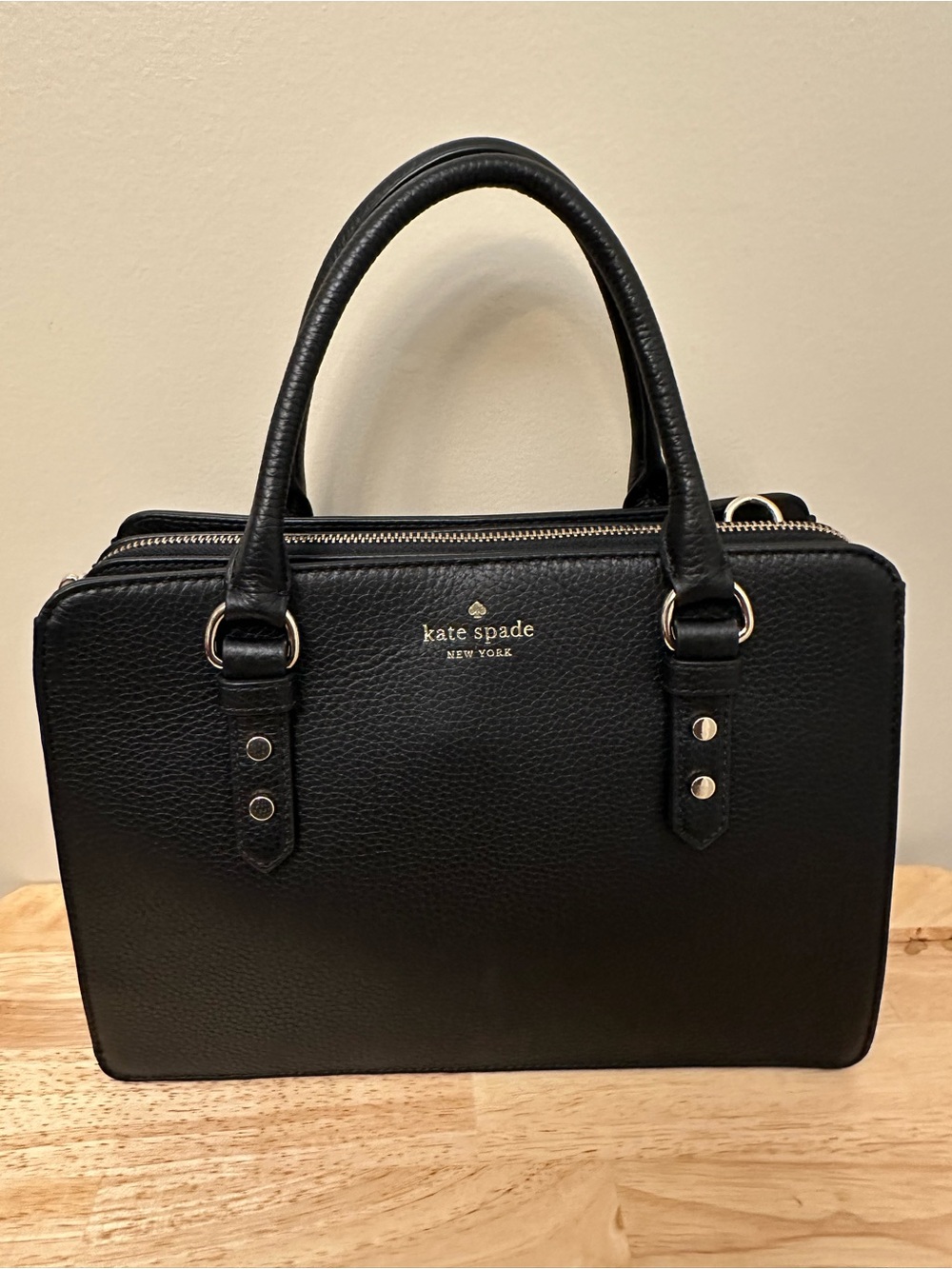 kate spade Black Pebbled Leather Satchel with Gold Hardware